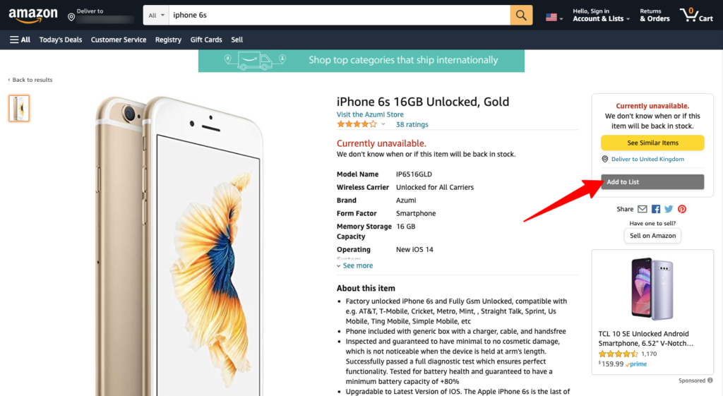 Amazon Add Product to Wishlist