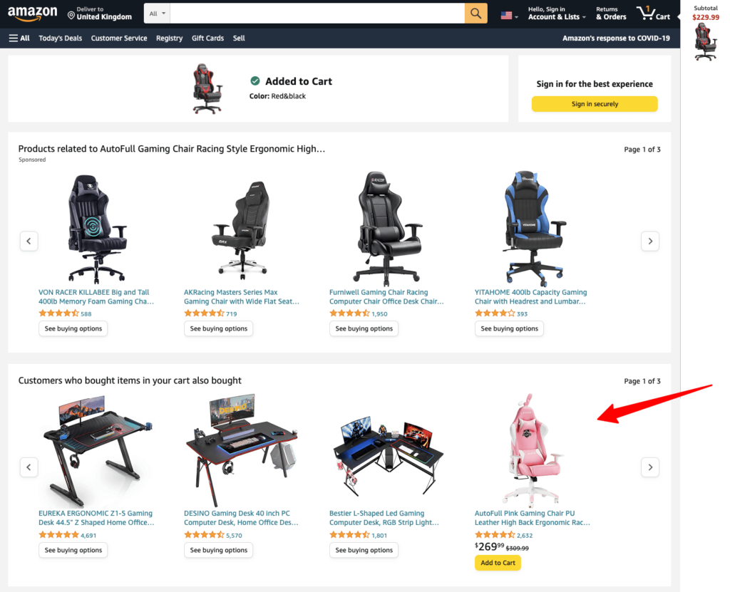 Amazon Add to Cart Product Recommendations