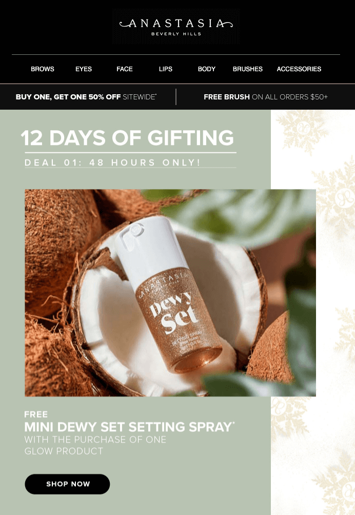 Anastasia Beverly Hills 12 Days of Gifting Christmas Email