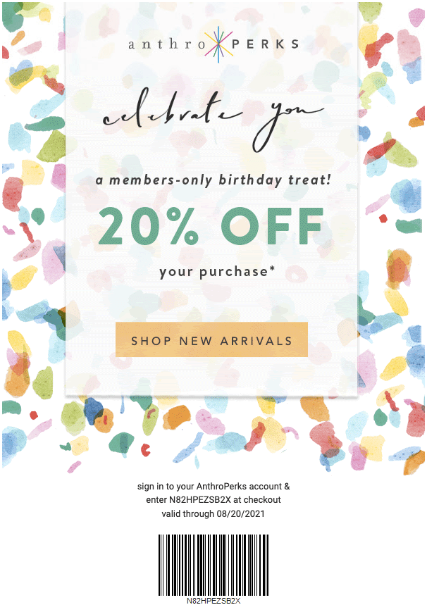 Anthropologie Birthday Discount Email