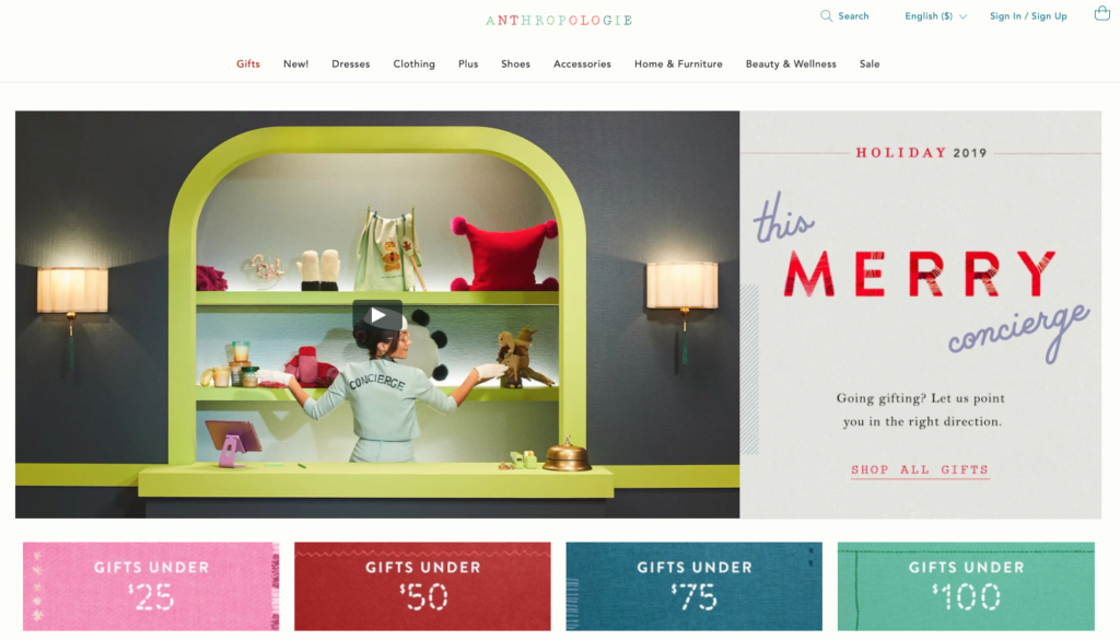 Anthropologie Gift Guide Landing Page