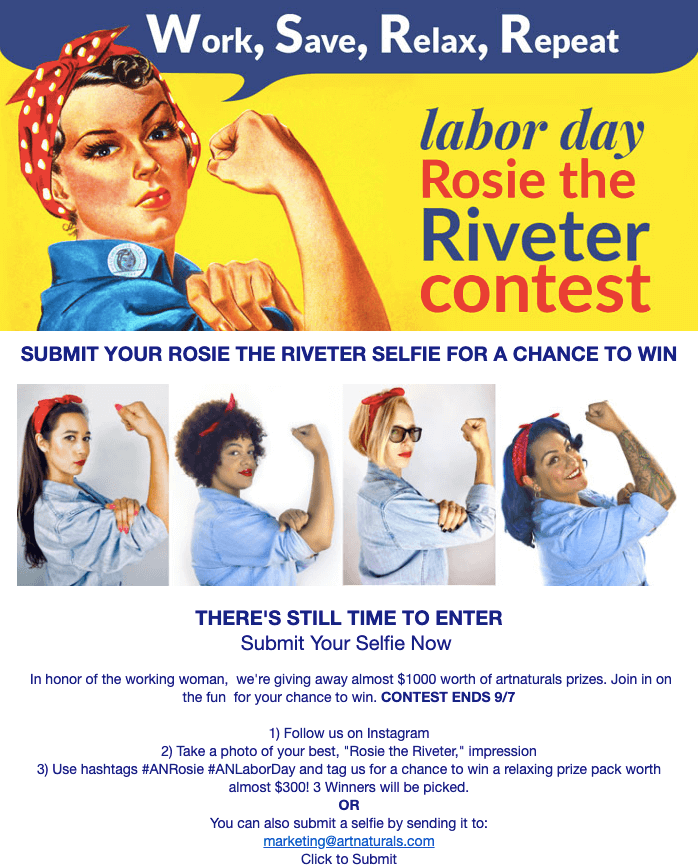 Art Naturals Labor Day Selfie Contest Email