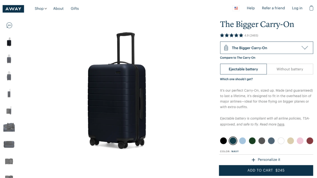 Away Product Page