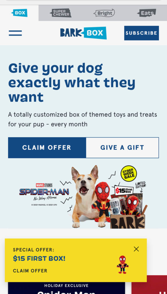 BarkBox Mobile Homepage