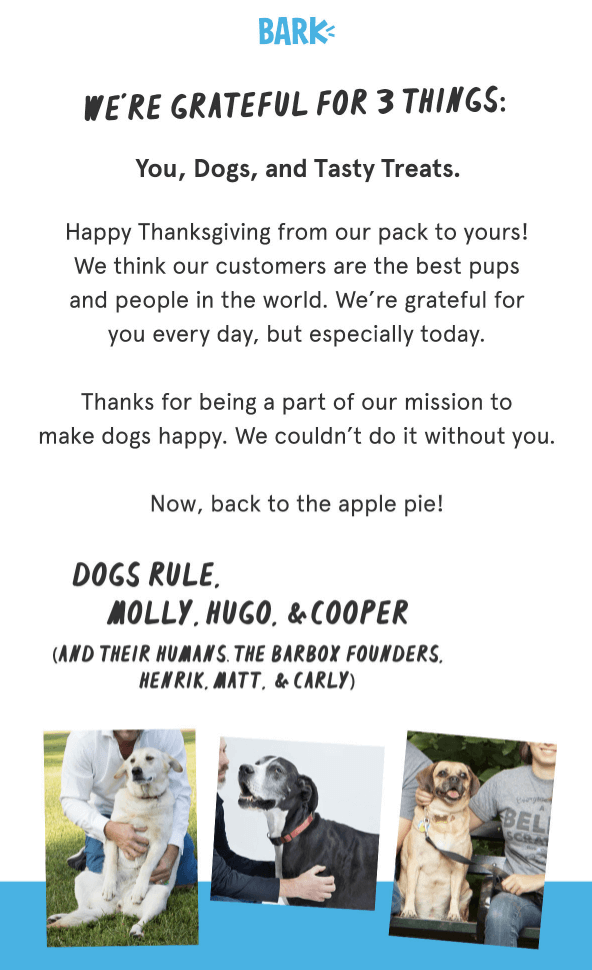BarkBox Thanksgiving Email