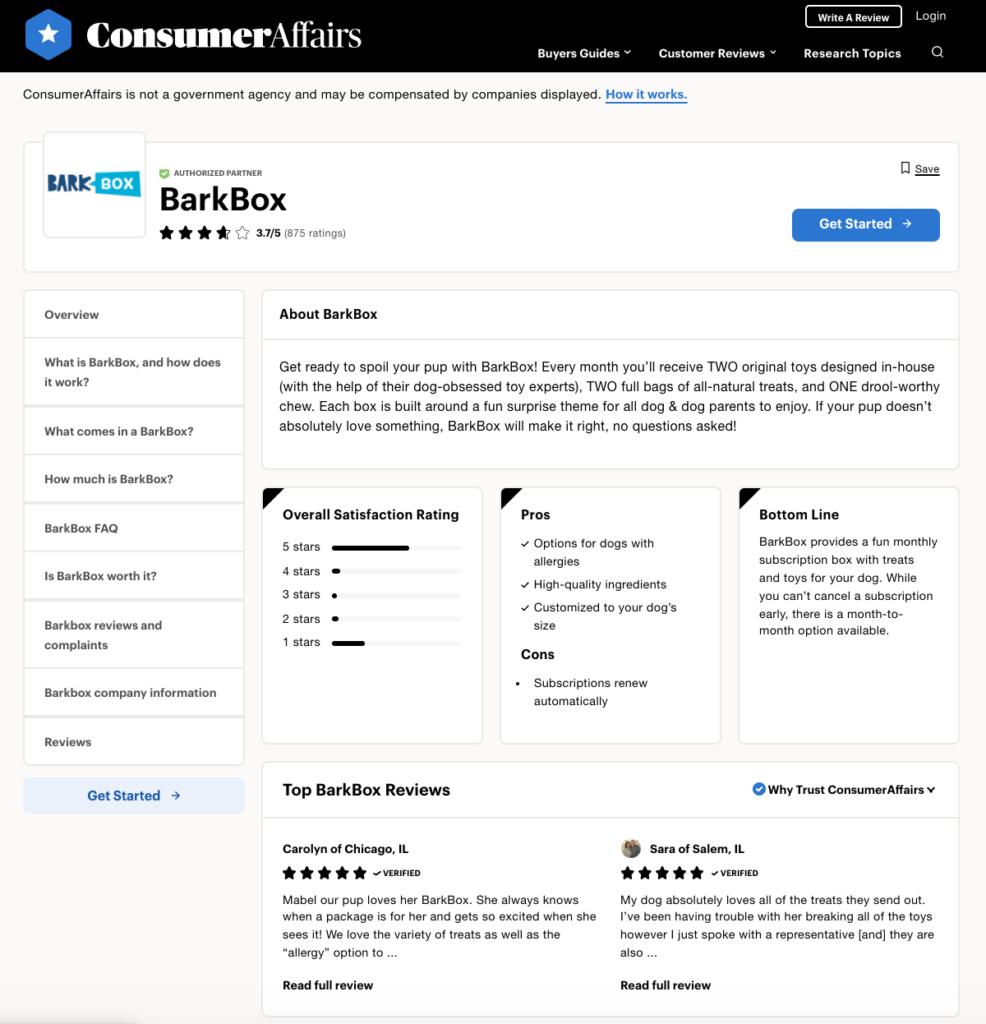Barkbox ConsumerAffairs Reviews