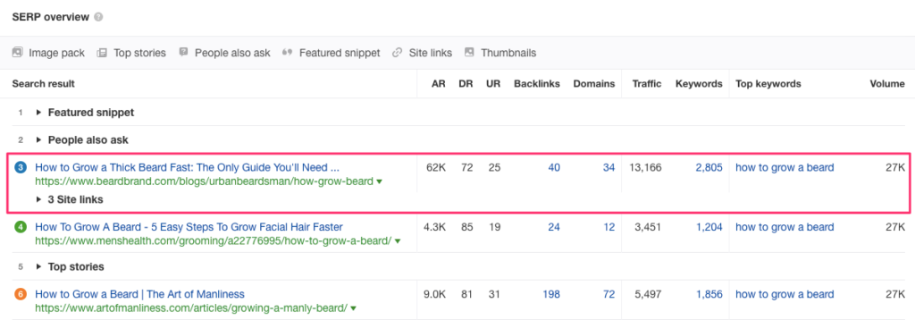 Beardbrand SERP Results