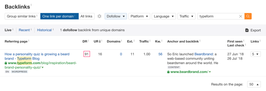 Beardbrand Typeform Backlink