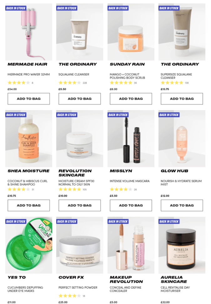 Beauty Bay Back-in-Stock Email With Products Listed