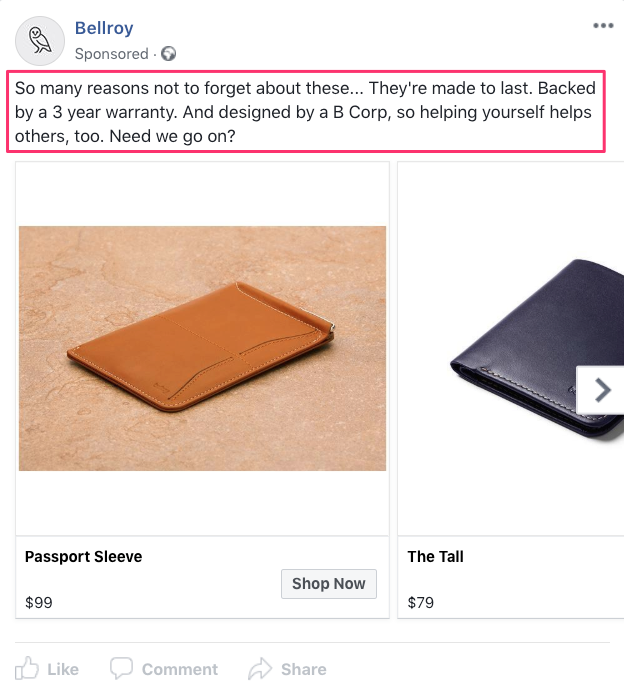 Bellroy Facebook Ad