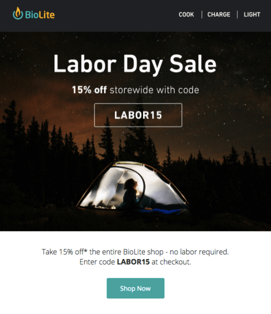 BioLite Labor Day Sale Email