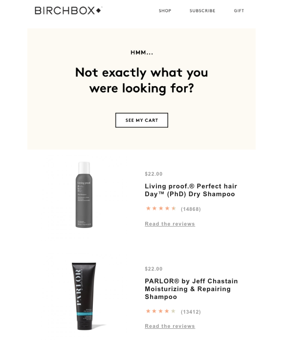 Birchbox Abandoned Cart Email