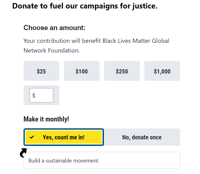 Black Lives Matter Monthly Donation Button