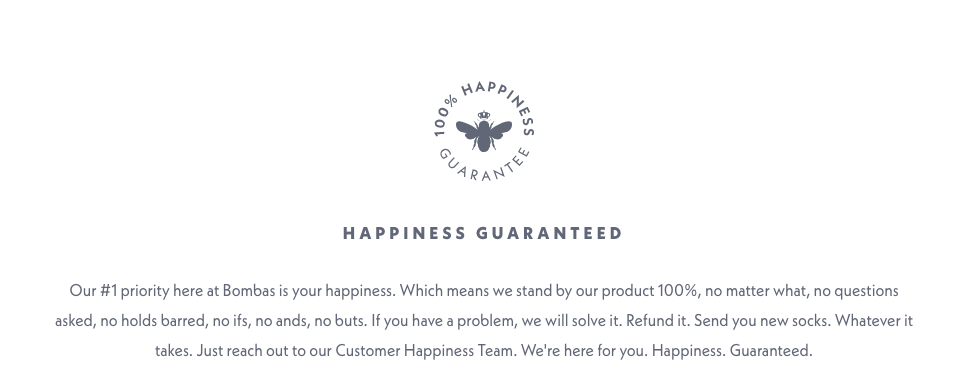 Bombas Happiness Guarantee