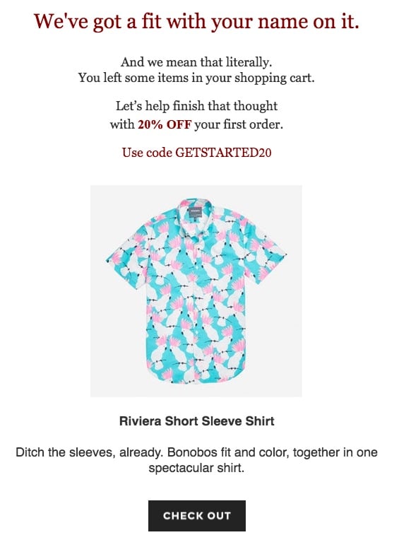 Bonobos Cart Abandonment Email