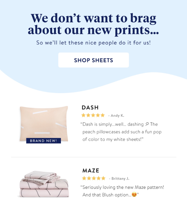 Brooklinen Customer Testimonial Email