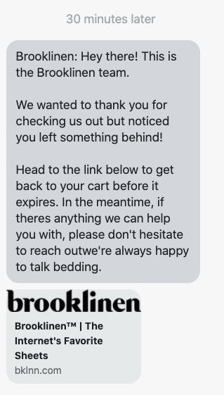 Brooklinen SMS Marketing Example