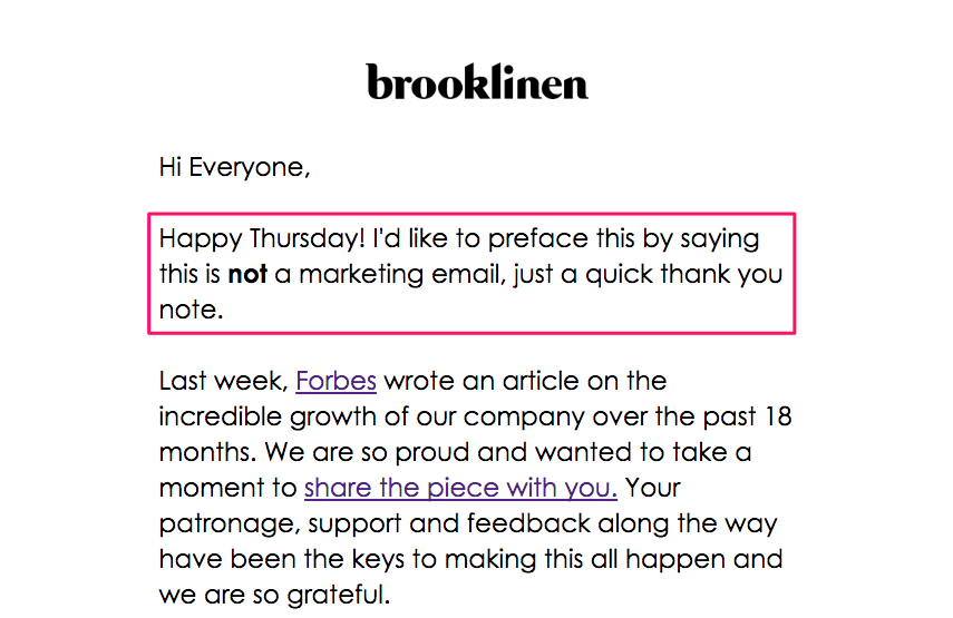 Brooklinen Thank You Email