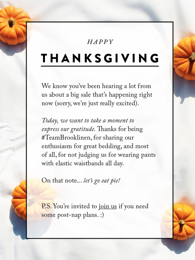 Brooklinen Thanksgiving Email