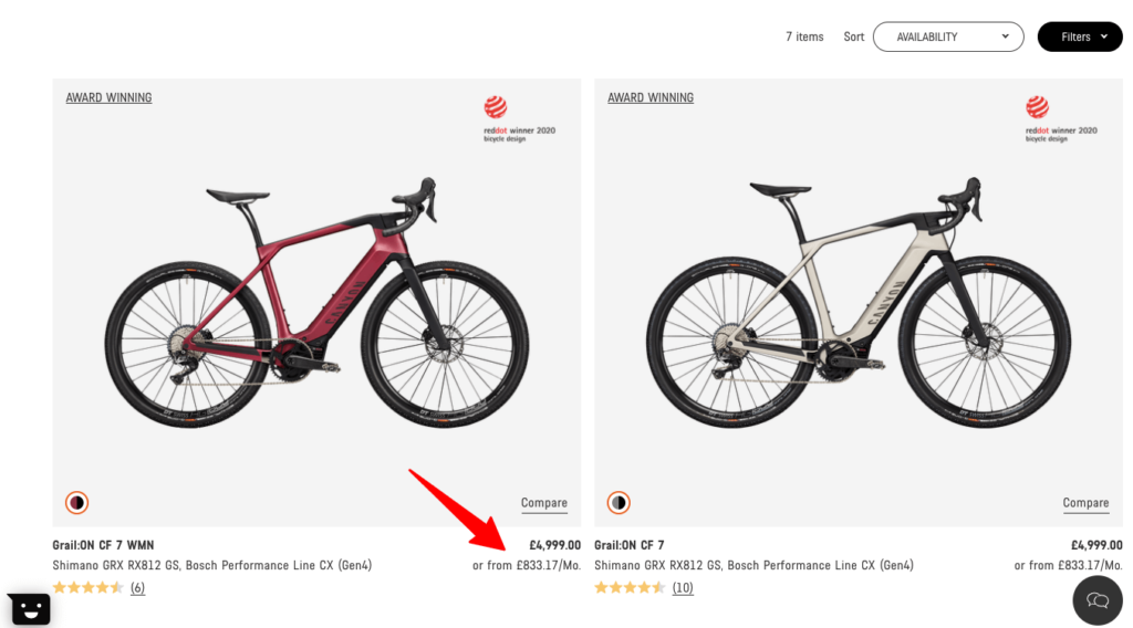 Canyon Category Page With Buy Now Pay Later