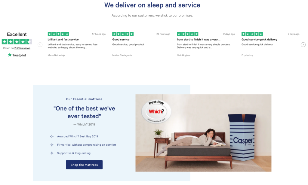 Casper Homepage Testimonials