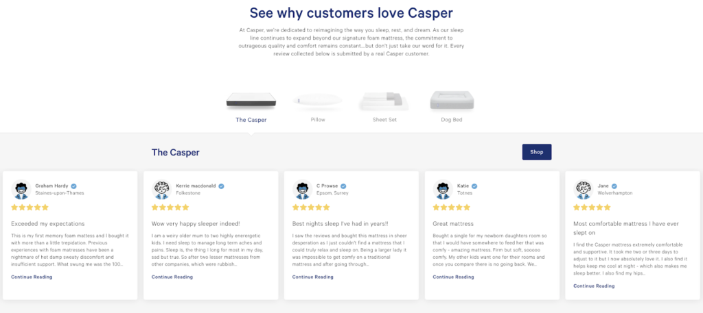 Casper Landing Page Testimonials