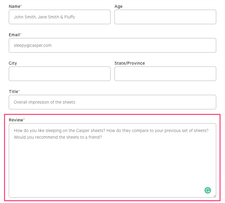 Casper Review Form