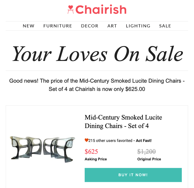 Chairish Wishlist Email