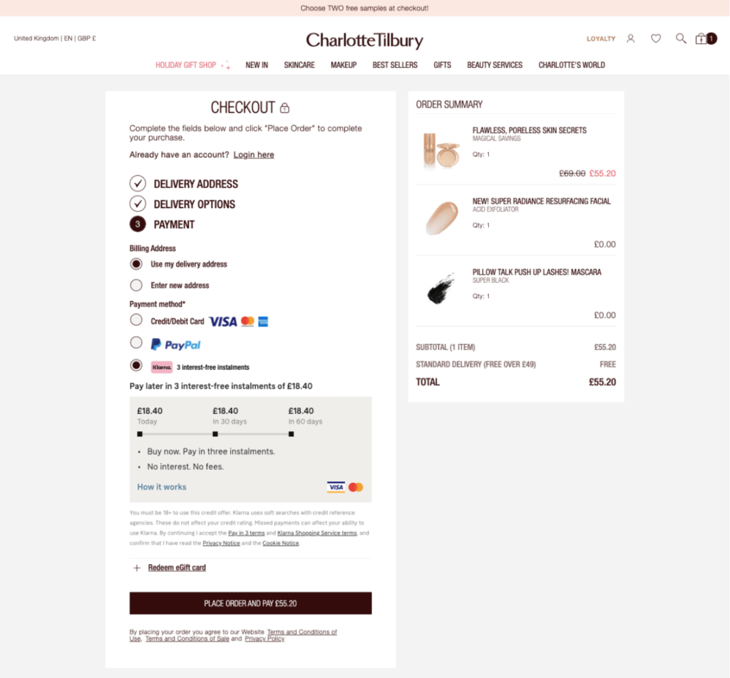 Charlotte Tilbury Checkout Page