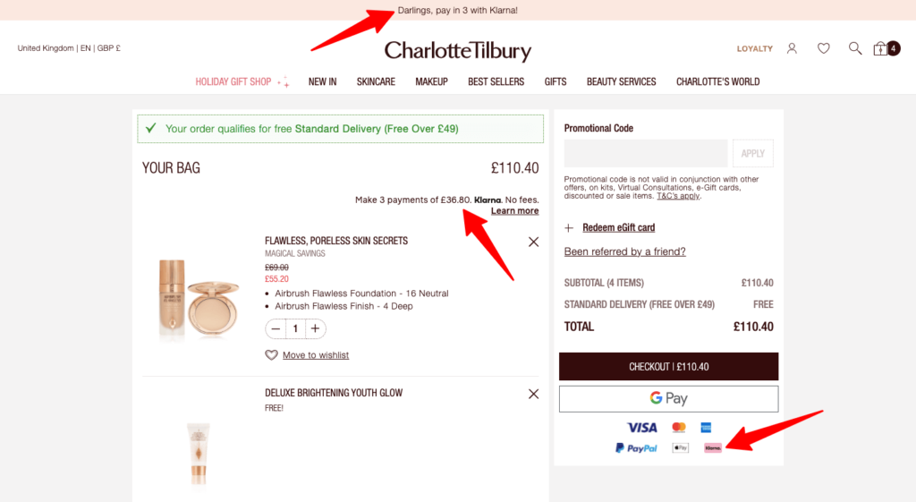 Charlotte Tilbury Checkout With Buy Now Pay Later