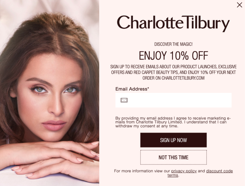 Charlotte Tilbury Email Signup Form