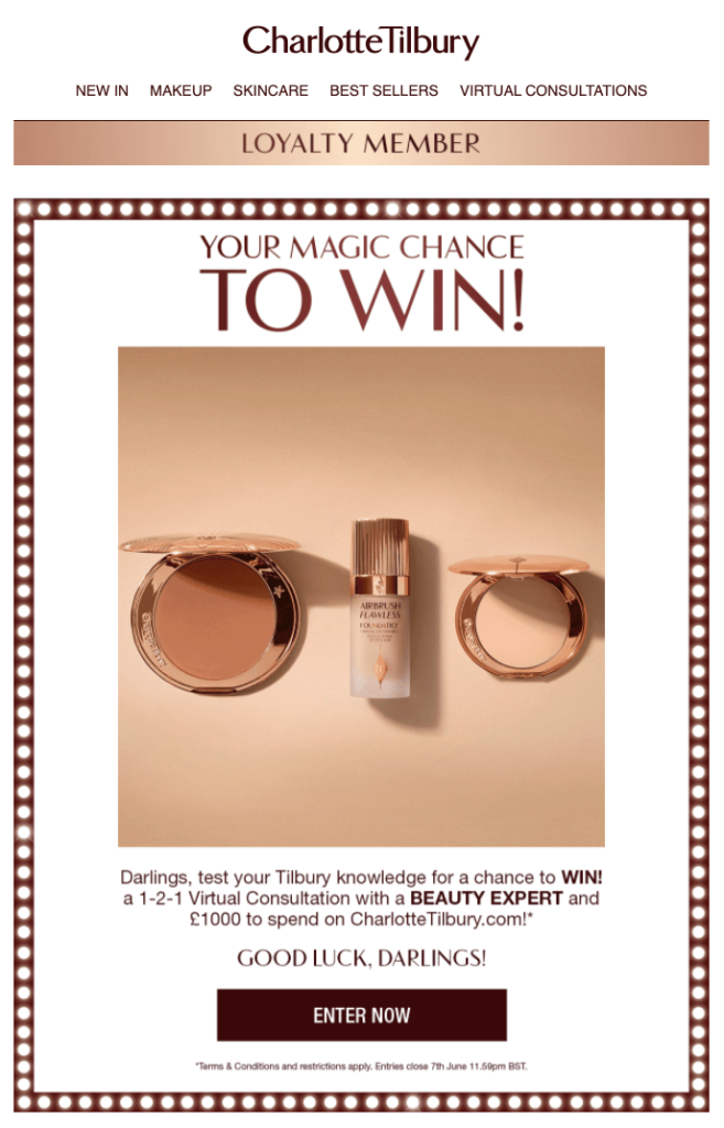 Charlotte Tilbury Exclusive Giveaway Email