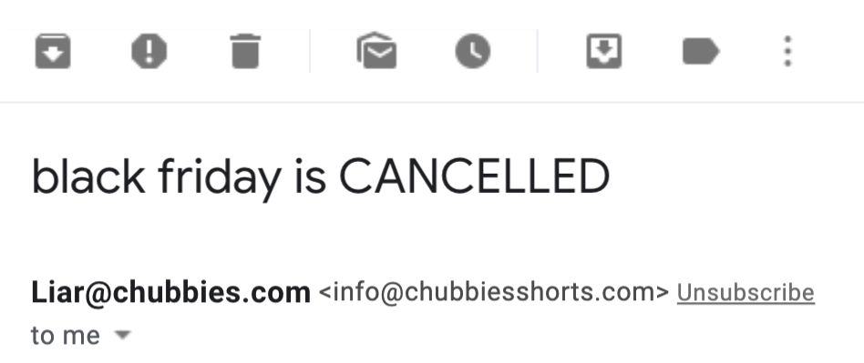 Chubbies Black Friday Subject Line