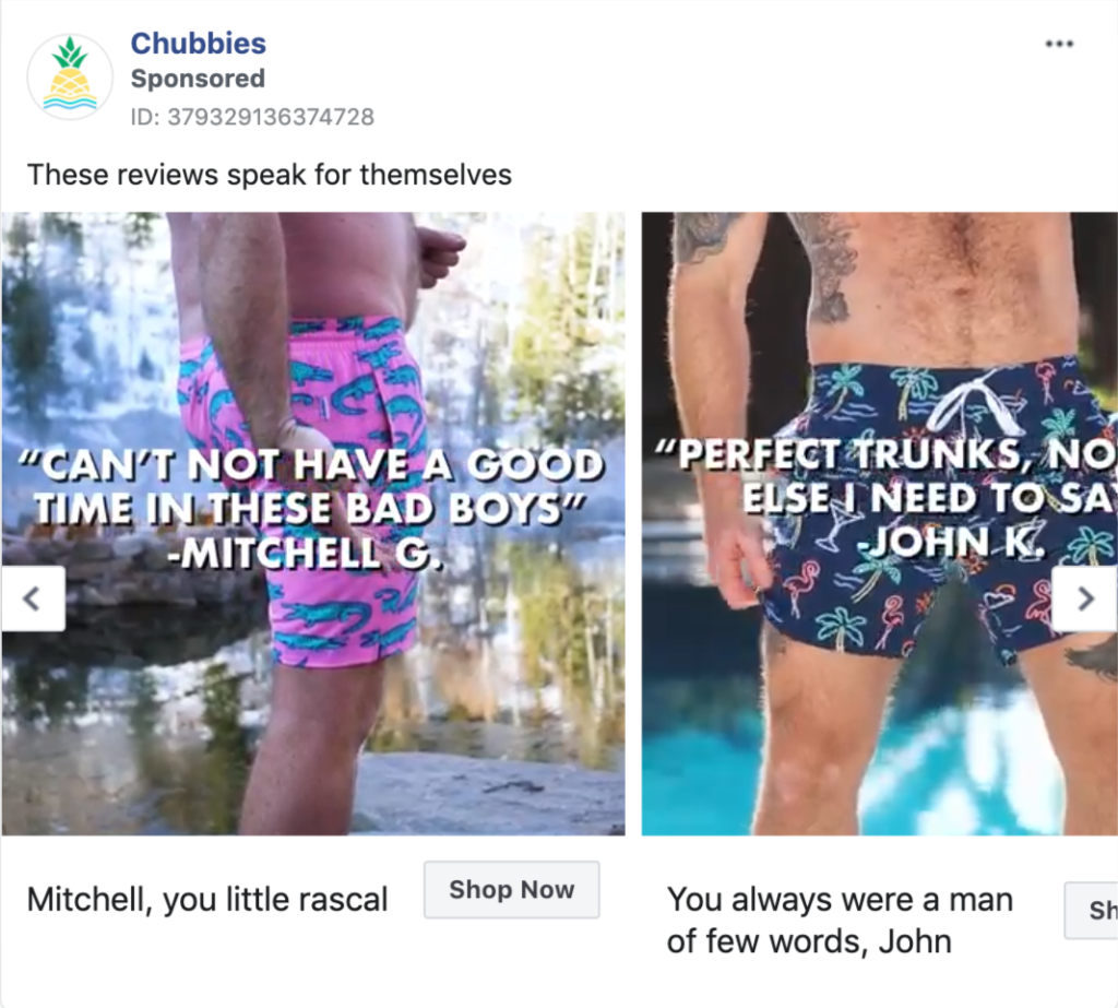 Chubbies Facebook Ad 2