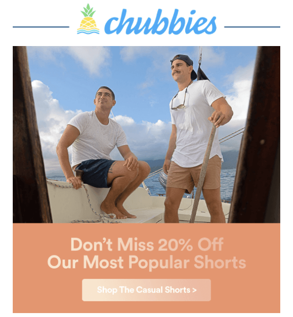 Chubbies Flash Sale Email for Popular Products