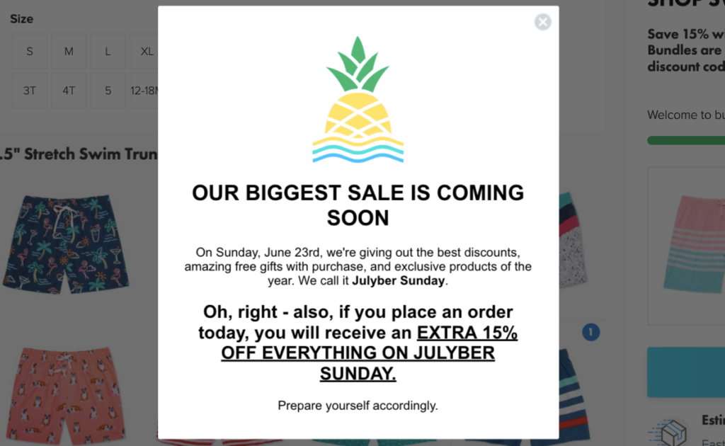 Chubbies Sale Popup