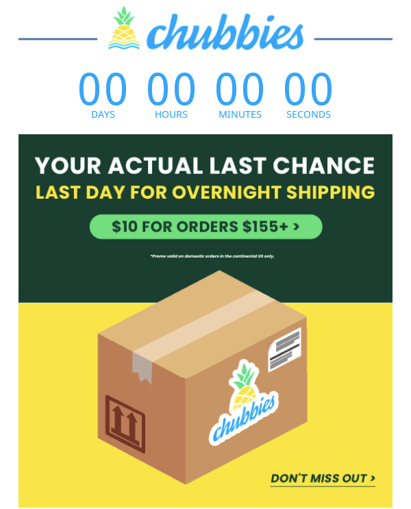 Chubbies Shipping Email Countdown Timer