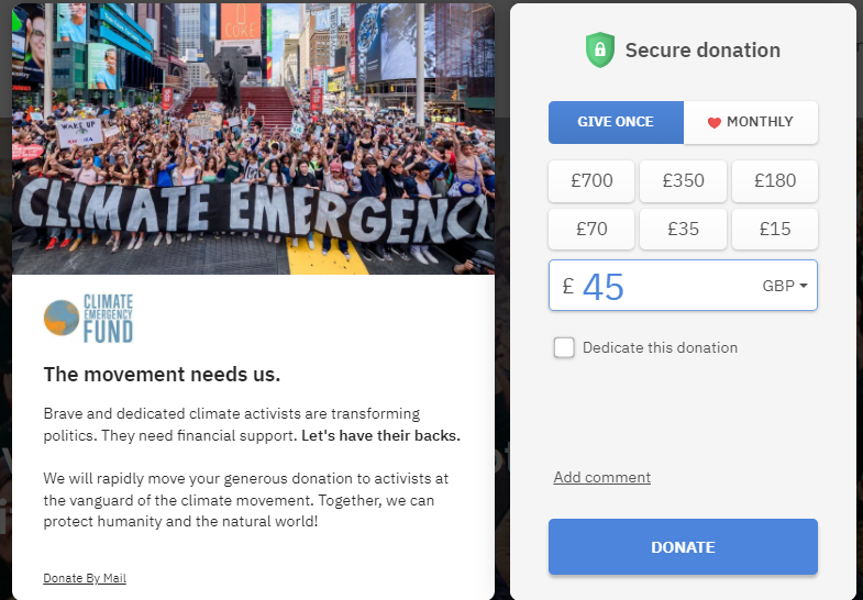 Climate Emergency Fund Donation Popup Form