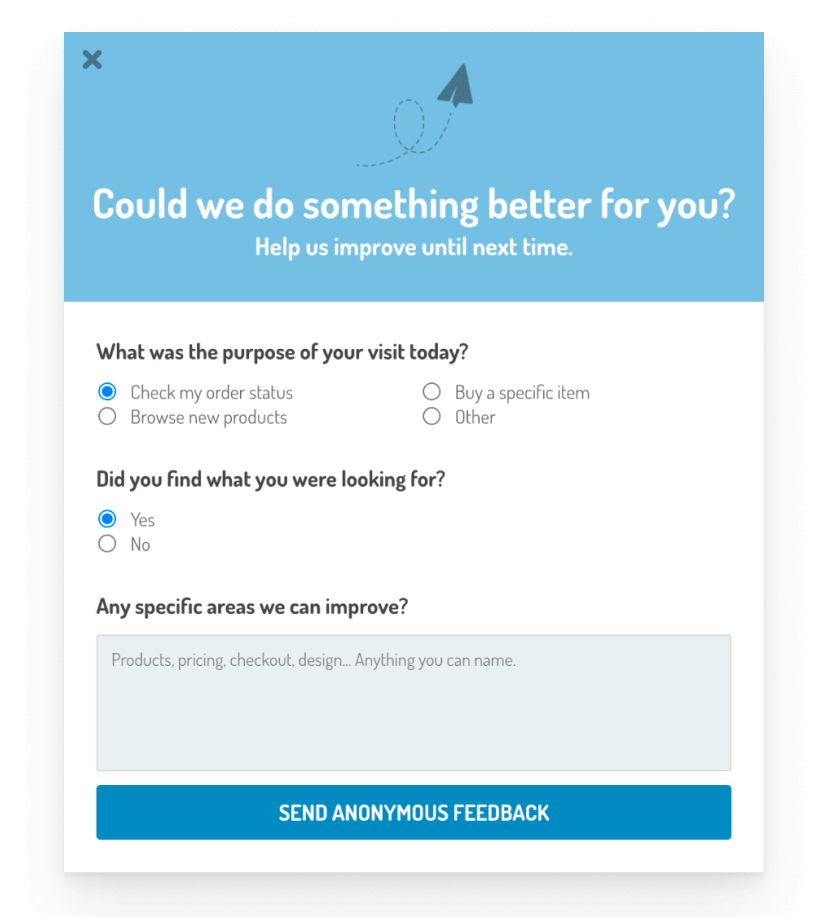 Collect Visitor Feedback Exit-Intent Popup