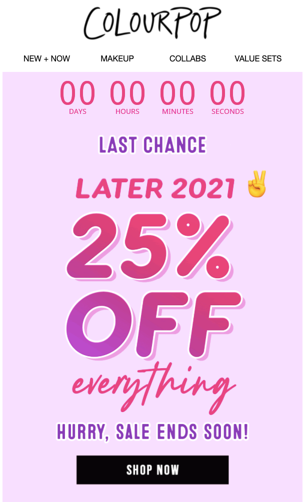 ColourPop Sales Email Countdown Timer