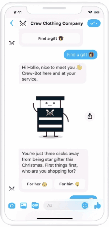 Crew Clothing Company Messenger Bot Gift Finder