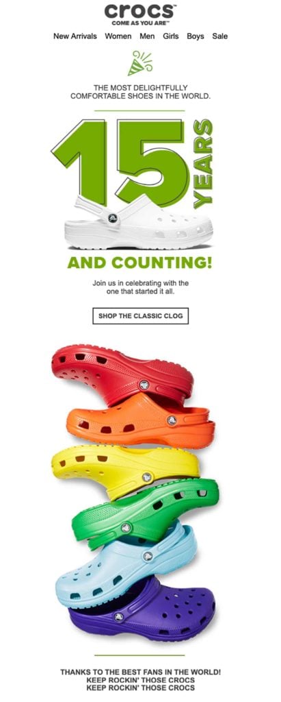 Crocs Anniversary Email