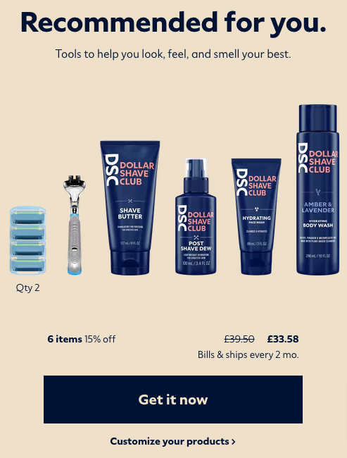 Dollar Shave Club Product Recommendations in Email