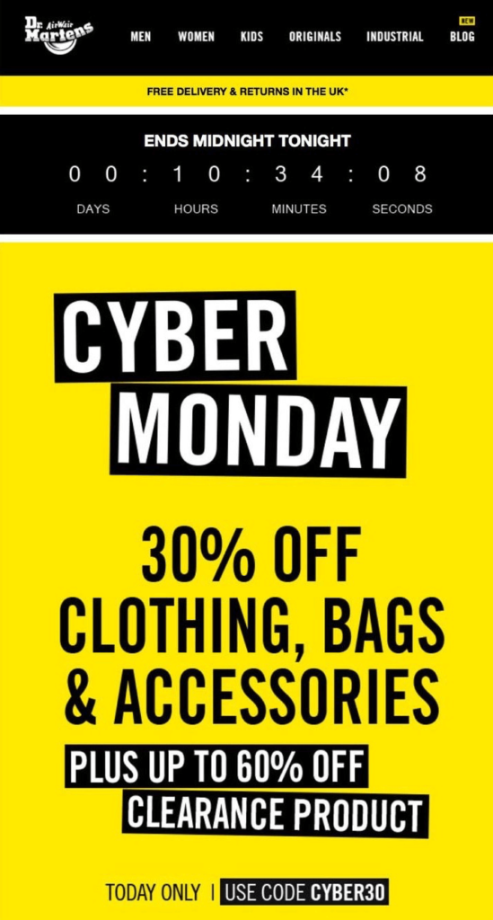 Dr Martens Cyber Monday Email