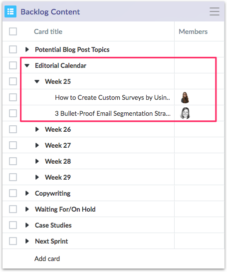 Editorial Calendar in Favro