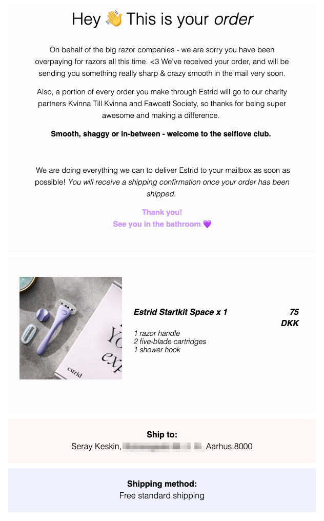 Estrid Order Confirmation Email