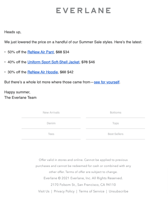 Everlane Plain Text Discount Email