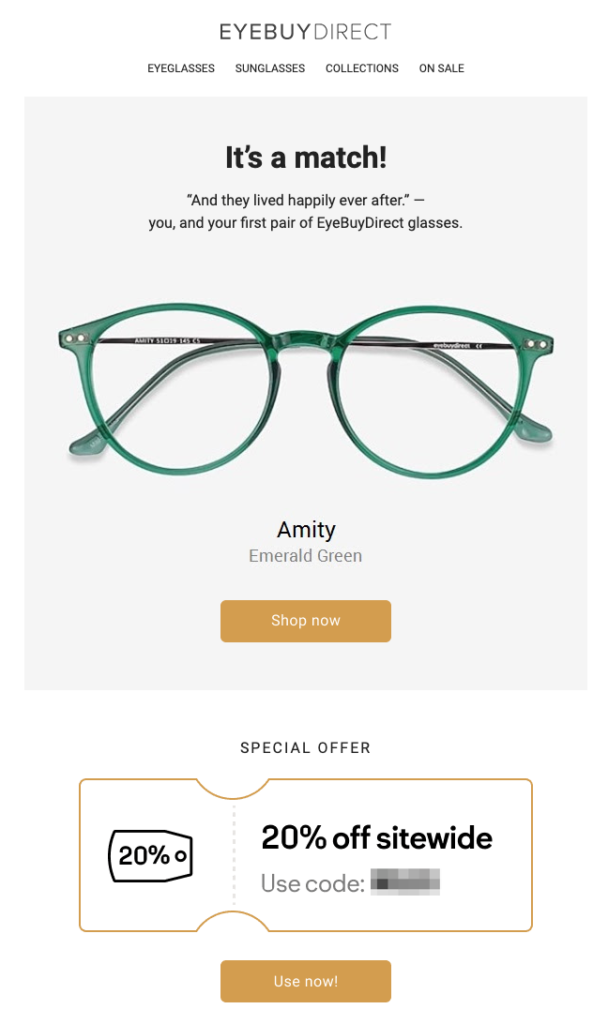EyeBuyDirect Browse Abandonment Email with Discount