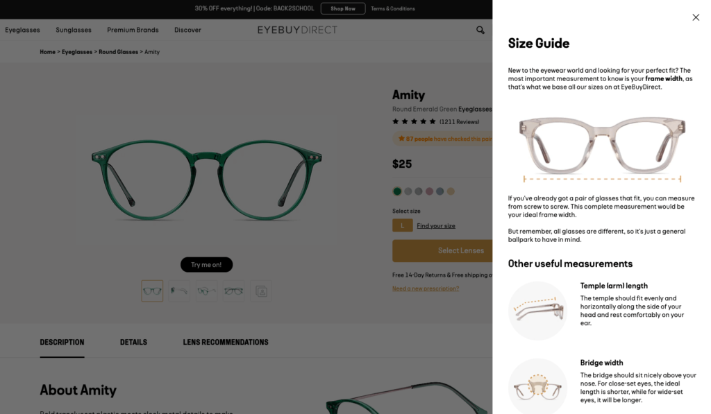 EyeBuyDirect Sidebar Size Guide