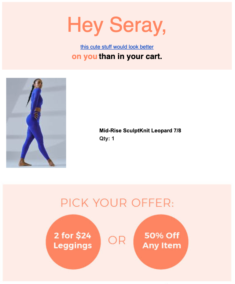 Fabletics Abandoned Cart Email